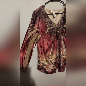 Y2K Whimsigoth Velvet Velour Tunic Top Size Large Purple Red Boho Fairy Grunge